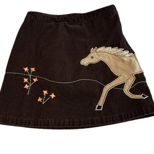 Land’s End girls brown corduroy embroidered floral horse appliqué skirt. Size 10 - Picture 1 of 7