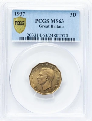 Reino Unido - 1937 George 3 peniques - graduación profesional MS63 - ¡EXCELENTE BRILLO! Foto 1 de 2