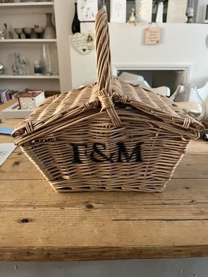 Fortnum and Mason F&M Small Huntsman Picnic Hamper Wicker Basket  13" Tall  - Image 1 of 2