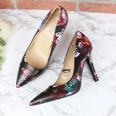 Zapatos de tacón de aguja Guess WGSEEM negro rosa estampado floral punta puntiaguda talla 8,5 Foto 1 de 4