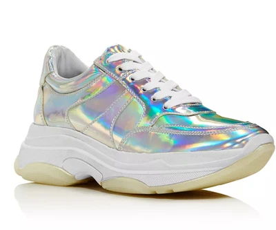 AQUA Bloomindale's IKE Iridescent Fashion Sneakers US 7 Metallic Silver - Image 1 of 4