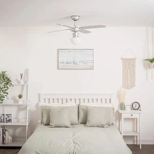 42" Grey Ceiling Fan With Frosted Light Shade And Reversible Silver Black Blades - Picture 1 of 7