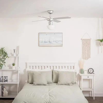 42" Grey Ceiling Fan With Frosted Light Shade And Reversible Silver Black Blades - Image 1 of 4