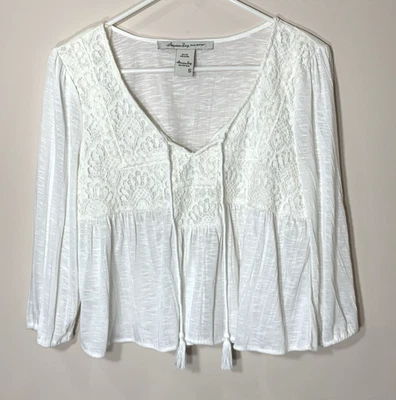 Blusa Campesina American Rag Para Mujer Pequeña Marfil Top Crochet Informal Hippie Boho Foto 1 de 4