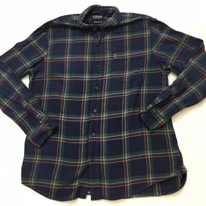 CHAPS Performance Flannel Shirt Men XL Green Navy Blue Window Pane Preppy gorp - Picture 1 of 17