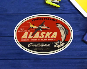 Alaska Katmai Valley Fishing Travel Decal 3.9" Sticker Anchorage Anglers Vintage - Picture 1 of 1
