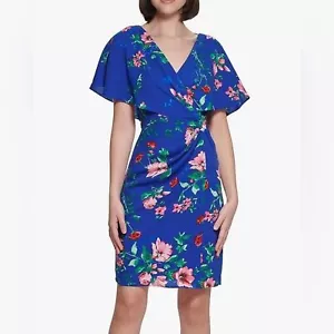 Kensie Blumenmuster zeitgenössisches Mantelkleid königsblau Größe 8 - Bild 1 von 7