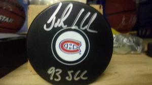 John Leclair Montreal Canadiens signed logo Puck COA Inscription - Picture 1 of 1