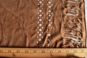 BROWN SOLID FRINGED 100% POLYESTER FAUX SUEDE CLOTH FABRIC 2 YARDS 32 INCH REM - Picture 1 of 2