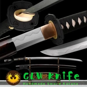 Espada Katana T10 Acero Arcilla Templada con Hamon Hecha a Mano con Hierro Negro Tsuba - Imagen 1 de 9