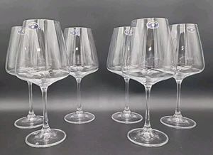 6- Beautiful Bohemia Crystal Clear Red Wine Glasses 12 Oz NWT - Picture 1 of 14