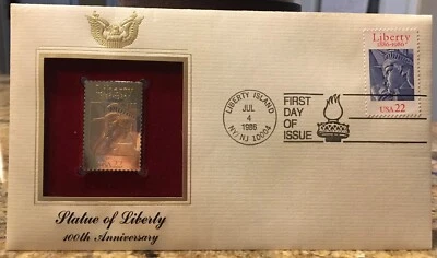 Statue of Liberty 100th Anniversary 22K Gold Stamp USPS First Day of Issue 1986 - Image 1 of 4