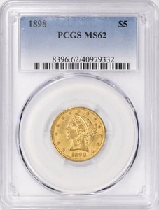 1898 LIBERTY HEAD HALF EAGLE $5 GOLD PCGS MS62 - Picture 1 of 3