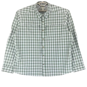 LL Bean Performance Shirt Men's 2XL Green White 4 Pocket Roll Tab Long Sleeve - Picture 1 of 8