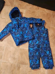The Children's Place Puffer Jacket & Bib Overalls Set Blue Dinos Size 3T NWOT - Picture 1 of 10