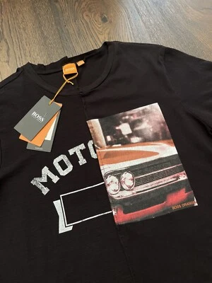 Hugo Boss Camiseta Naranja Cuello Redondo Pequeña Negra Coche Motor Gráfico Estampado Foto 1 de 4