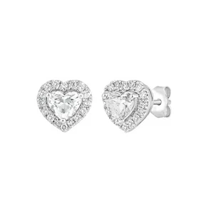 1.35 Ct Lab Grown Diamond Heart Shape Valentine Halo Stud Earrings 925 Silver - Picture 1 of 7