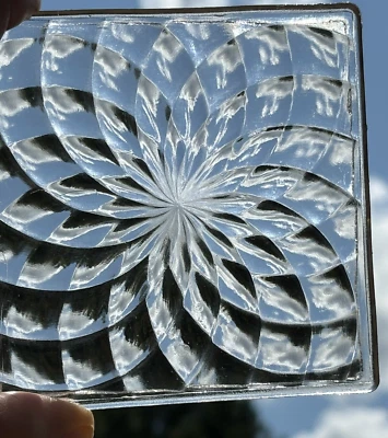Antique Frank Lloyd Wright-Style Prism Tile 4x4LightDiffusing Spiralite Flower 4 - Image 1 of 4