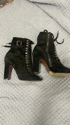 Sam Edelman Open Toe Boot Heels Lace Up Black Suede Size 8 1/2 - Image 1 of 4