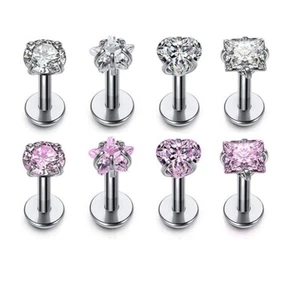 1 Pc Stainless Labret Lip Tragus Nose Ear Helix Ring Piercing Stud Bar Earrings - Picture 1 of 3