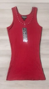 Cattlelac Ranch Tank Top Women’s M Red Ribbed Western Bling Studded NWT - Picture 1 of 3