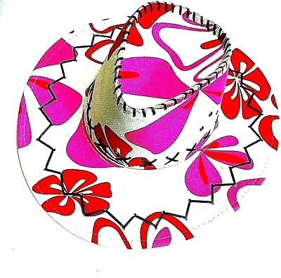 Western Cowgirl Redeo Canvas Women Hat Hawiian Hibiscus Floral Pink Red Fun Rare - Image 1 of 4