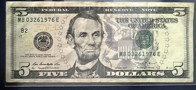$5 dollar birthday note, MB 03/26/1976 E - Image 1 of 2