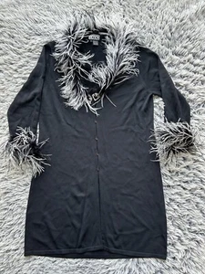Suéter Berek Mujer XL Negro Largo Plumero Cuello Pluma Muñeca Estrás Cierre - Imagen 1 de 8