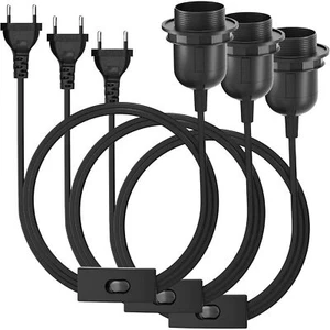 3x E27 Lampenfassung Schalter E 27 Fassung schwarz 3,5m Netzkabel Schraubring DE - Bild 1 von 12