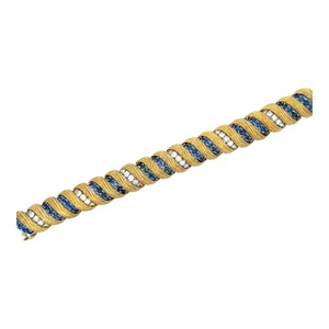 1960's Hammerman Brothers Diamond Blue Sapphire 18 KaratYellow Gold Bracelet - Picture 1 of 7