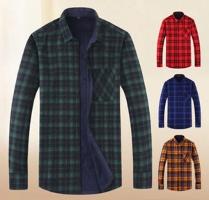 Men's winter fleece warm long sleeve shirt, plaid shirt - Picture 1 of 18