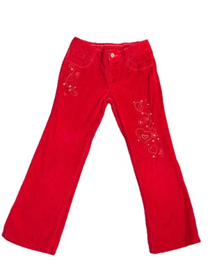 Pantalones de mezclilla de terciopelo desteñidos Glory rojos con estampado floral para niñas pequeñas talla 8 Foto 1 de 4