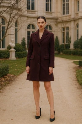 Merona Abrigo Borgoña Mezcla Lana Chaquetón Bolsillos Invierno Gusano Acogedor Mujer Talla XL Foto 1 de 4