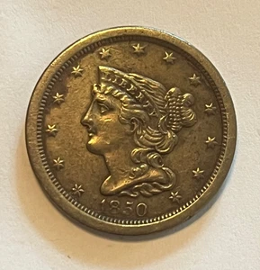 1850 braided hair half cent, XF , scarce date - Picture 1 of 8