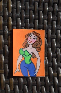 Tarjeta de arte original ACEO Laughing Girl no es una impresión - Imagen 1 de 3