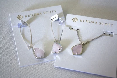 Kendra Scott Carrine Plata Rosa Piedra Colgante y Pendientes a Juego Nuevo Con Etiquetas Foto 1 de 4