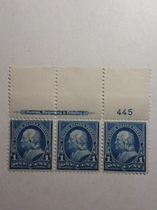 US Stamp Scott#264 1895 1c Franklin Plate Block Of 3 MNH OG - Picture 1 of 7