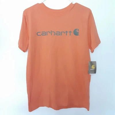 Camiseta manga curta logotipo gráfico laranja masculino Carhartt Youth tamanho L 14/16 em excelente estado usado - Imagem 1 de 4