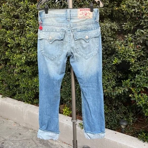 Pantalones de mezclilla True Religion rectos con solapa azul para mujer 28 - Imagen 1 de 8