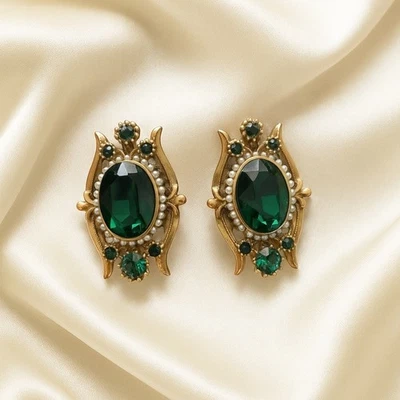 Pendientes Museo De Colección Flor Renacimiento Palacio Corte Dorada Tudor Arte Circonita cúbica Perla Deco Foto 1 de 4