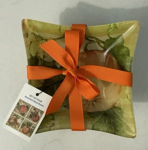 Prima Design NEW Set/4 Floral Glass Bowls Orange Green Fall Pumpkin Autumn 5x5 - Picture 1 of 6
