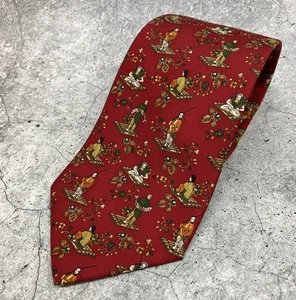 Salvatore Ferragamo 100% Silk Tie Dark Red Asian Theme Made in Italy - Picture 1 of 9