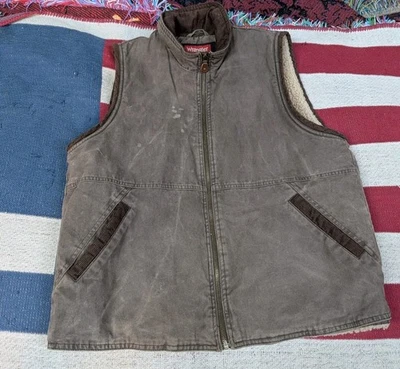 Chaqueta Wrangler De Colección Para Hombres S Chaleco Verde Forrado Sherpa Lona Pana Borde Foto 1 de 4