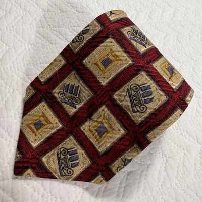 Corbata Robert Talbott Best of Class Para Hombre Cuello de Seda Patrón Geométrico Borgoña Dorado Foto 1 de 4