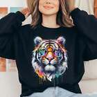 Tiger with eyeglasses Color Splash Unisex Sweatshirt Black Navy Dark Heather