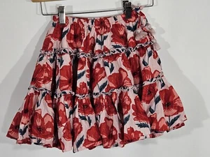 Pink Chicken New York Ruffle Tiered Twirl Skirt Poppies Girls Size 8 Lined - Picture 1 of 4