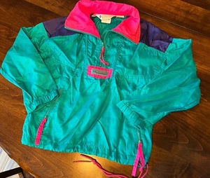 Vintage Columbia Youth Sz Small Teal & Pink Pullover Windbreaker Jacket Children - Picture 1 of 5