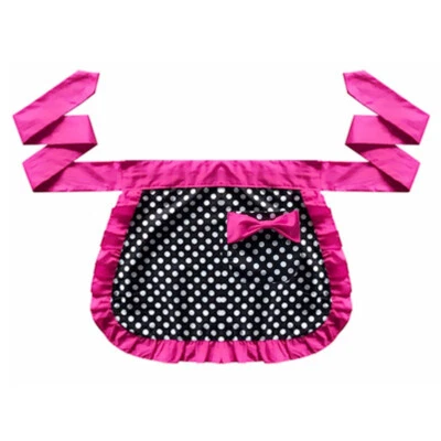 Women Girls Polka Dots Waist Half Apron Maid Uniform Workwear Ruffle Bow Pocket - Image 1 of 4