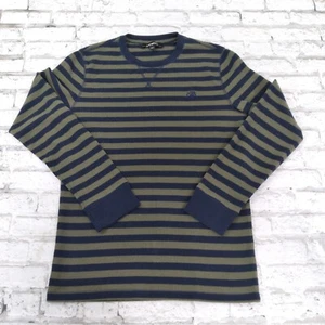 Express Shirt Mens Small Blue Green Striped Long Sleeve Waffle Knit Pullover - Picture 1 of 10
