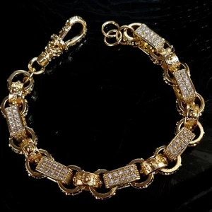 8inch Gypsy Belcher Bracelet Oval Link Simulated Diamond 18K Gold Layered - Picture 1 of 11